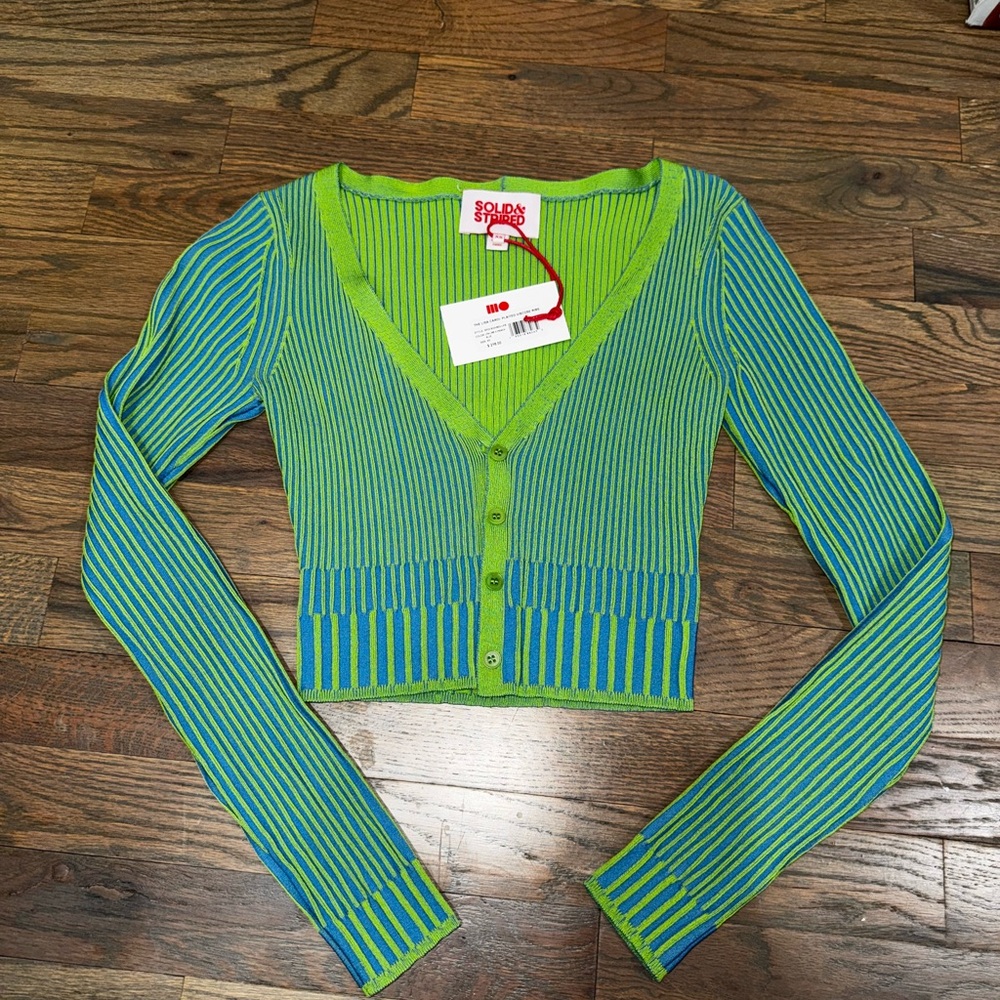 NWT!!  SOLID & STRIPED |  Size: XS | LISA CARDI- PLAITED VISCOSE RIBS
LIME/BLUE